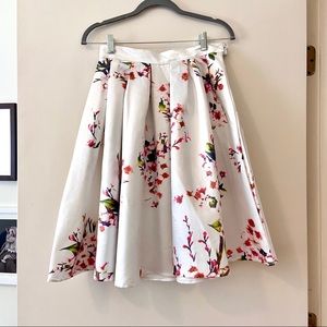 SHEIN High-Waisted White Floral Midi Skirt, Size M